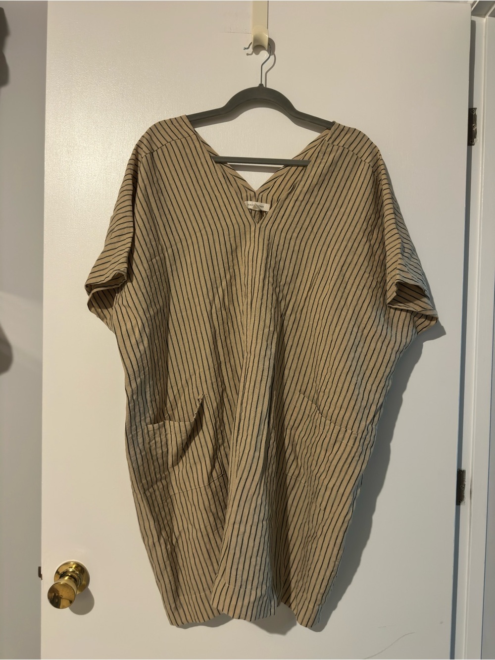 Relaxed Striped Tunic with Front Pockets - Tan & Black